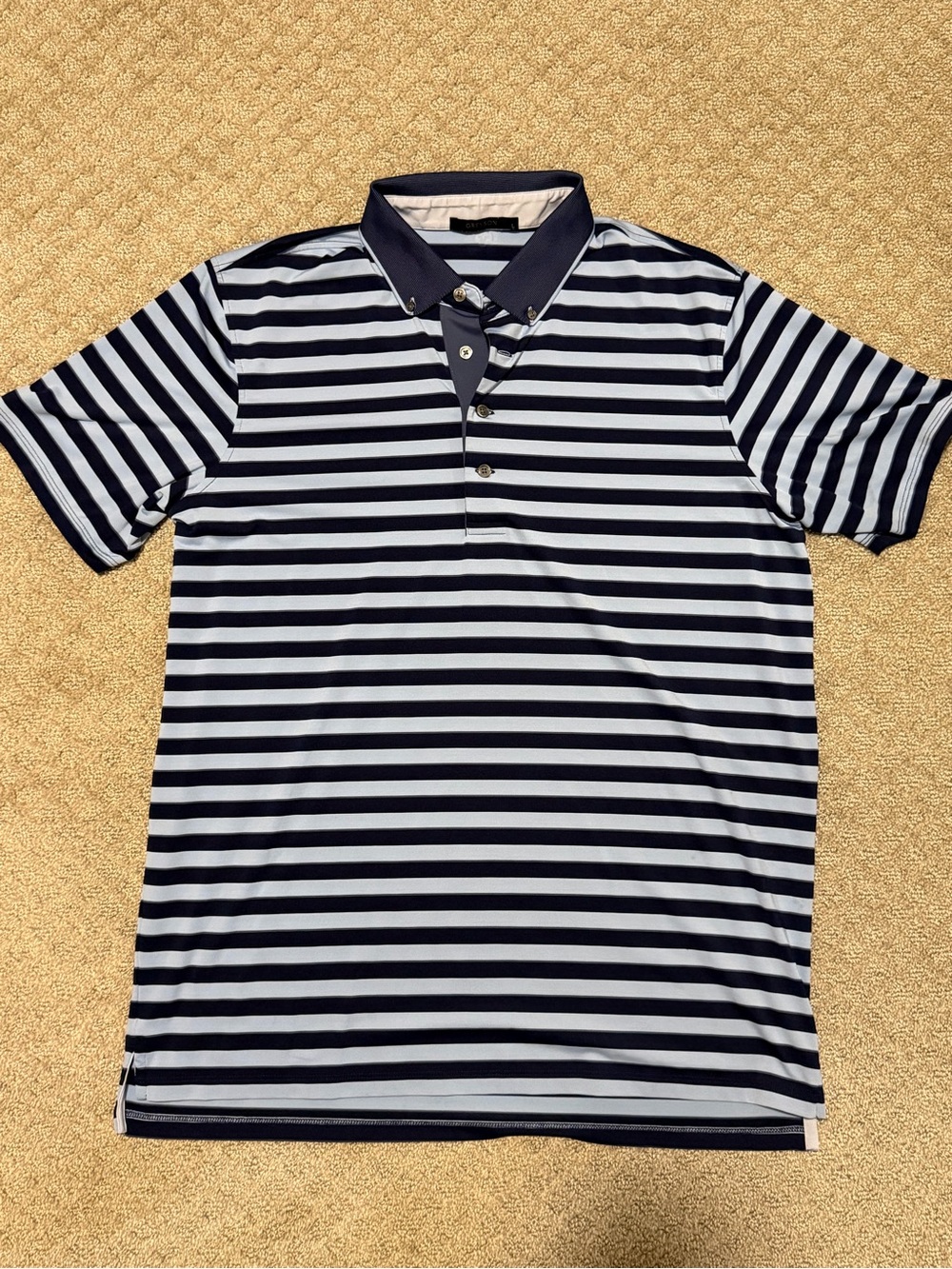 Men's Navy & White Striped Polo with Contrast Collar